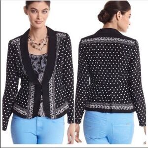 White House Black Market Silk Jacket Blazer Size 0 Polka Dot Scarf Print WHBM